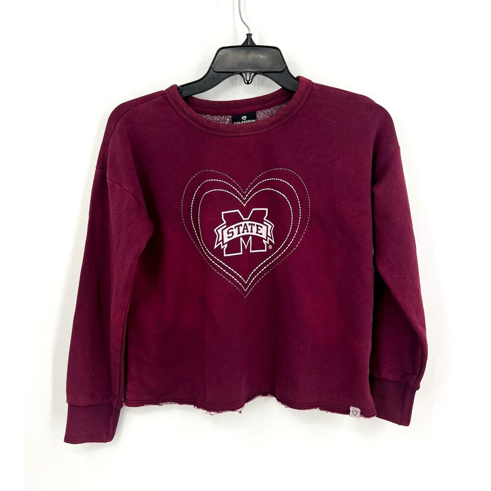 COLOSSEUM Girls Mississippi State Crop Crewneck Sweatshirt Small Maroon Red NWT